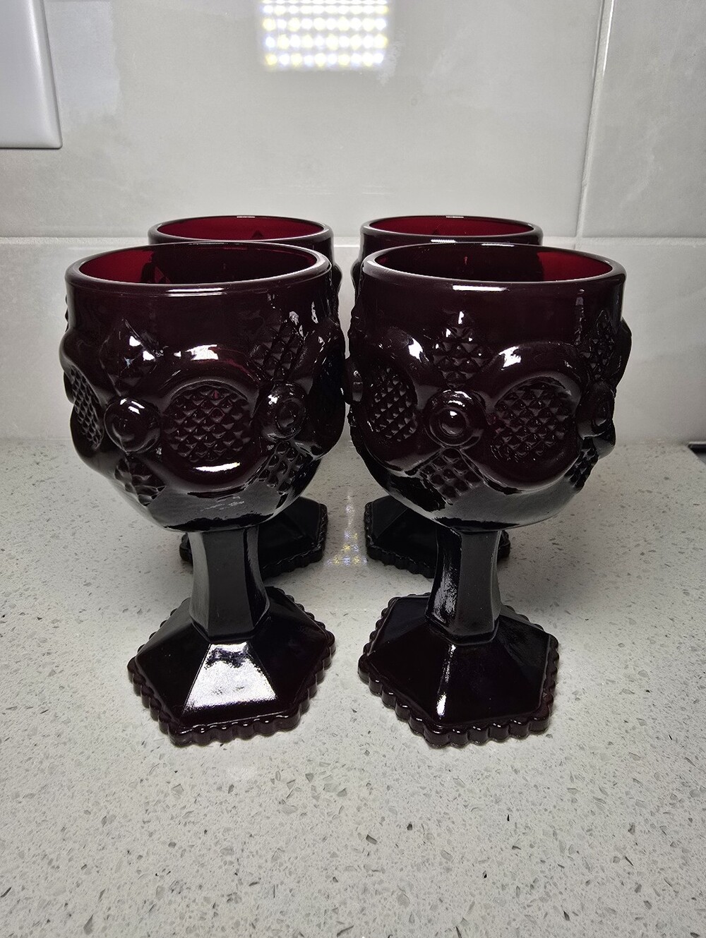 π€π₯ Avon Ruby Cape Cod Goblets β Deep Ruby Red Set of 4 π€π₯